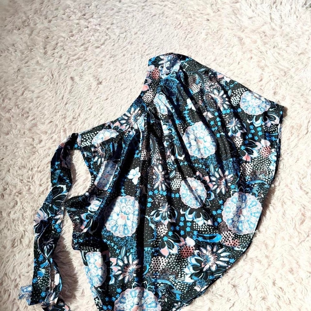 One Shoulder Floral Satin Silky Whimsical Retro Groovy Disco Dark Top Womens M